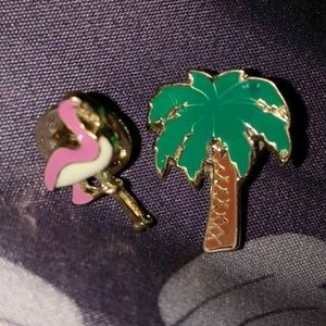 Tropical flamingo bird & palm tree enamel pins
